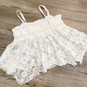 Lucky Brand Crochet Lace Top Medium Boho Coastal Cowgirl Feminine Summer Vanilla